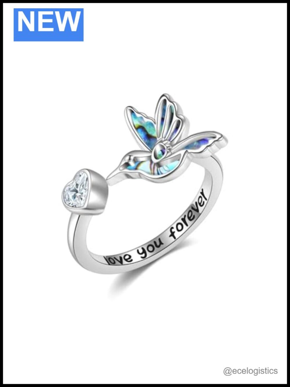 925 Sterling Silver Hummingbird Adjustable Open Ring Statement Jewelry Gift